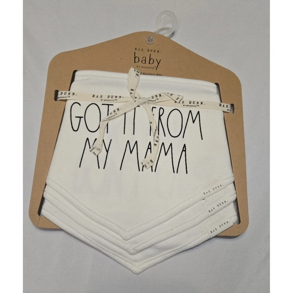 Rae‎ Dunn NWT Set Of 3 Baby Bibs, White/Black Snap Closure Gift Feeding Drool